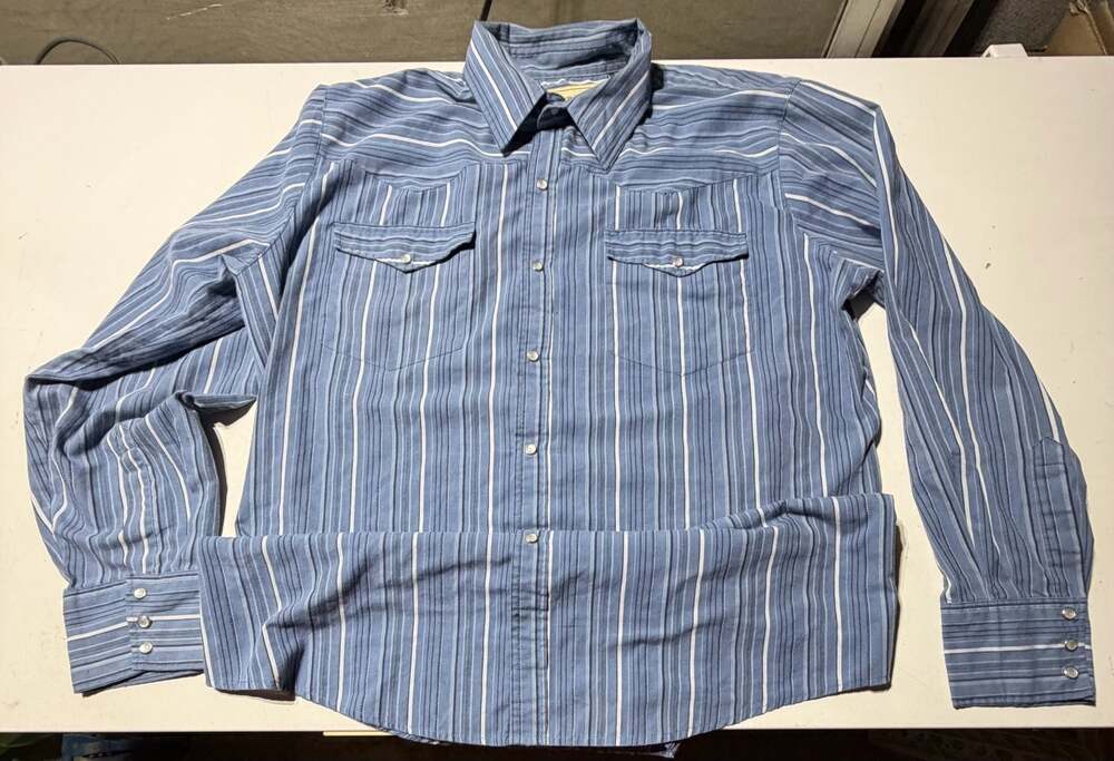 Bit & Bridle Men's XLG Blue Striped Western Pearl Snap Button Shirt